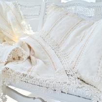 Julie, Lap throw of Linen with a Venice Lace bo...