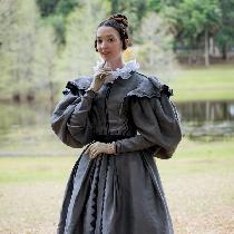 Brigitte, This 1830’s grey “grisette” dress is mad...