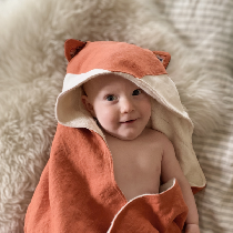 Celeste, A hooded baby towel with fox ears made i...