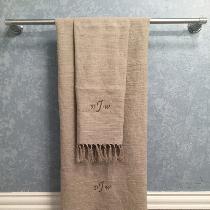 Monogrammed bath and hand towel set made from 4C22 Natural linen using a pattern from the FS col...