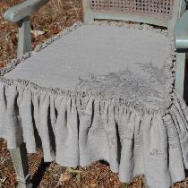 Chair Slip Cover made with 4C22 Natural Linen with single raw edge ruffle. Stamped with IOD Rose...