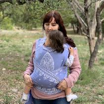 Apparel:  Self-drafted Meh Dai half-buckle baby carrier made out of your lovely DB IL019 Wisteri...