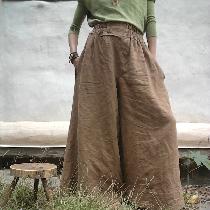 Full "skirt pants" in 100%  heavy weight ginger linen. With pockets and scrunchy elast...