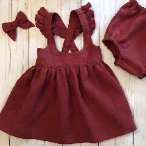 Biking Red linen for a perfect little pinafore, diaper cover and hair bow for my favorite toddle...
