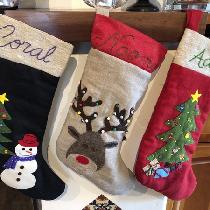Linen stockings with felt applique.