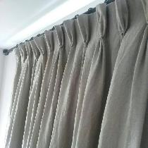 Vicky, Washed linen pinch pleat drapes. 