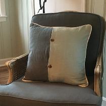 Chair upholstered in Reed heavyweight. Pillow in Reed and Meadow heavyweight with Bleached heavy...