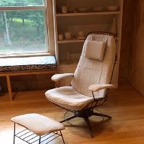 Mid century chair pad and matching foot stool plus armrests and neck cushion, all done in 4C22 m...