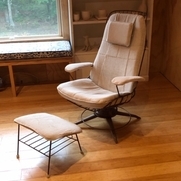Mid-century chaise & foot stool plus head rest and armrests, all removable for washing. Form...