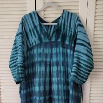 Shibori dyed heavy 4C22 bleached linen dress. I pre dyed the lighter color, then the top part wa...