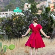 This self-drafted, linen wrap dress can be worn 4 different ways, including this way, with the w...