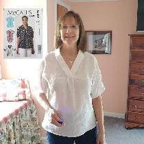 I made this blouse from the leftovers of window treatments. I only had three pieces 24
