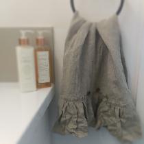 Rustic heavy linen hand towel with ruffles