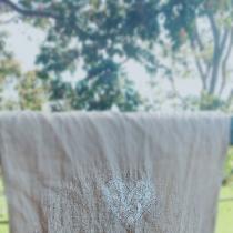 Mid weight linen hand towel with antique lace insert.