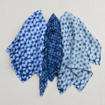 Erica, 3 Indigo dyed furoshiki using various sh...