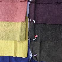 Natural dyes on white linen,( top) and natural linen (bottom)
Weld and cochineal, bottom, with i...