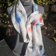 Marianne, Handpainted linen scarf with loop and an...