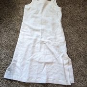 The Helen's Closet Reynolds Dress in bleached linen. She's blue and then ice dyed over the top.