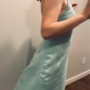 A simple linen dress that I dyed a turquoise color.  It’s a flattering silhouette with some dart...