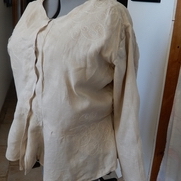 Jm, Coffee dyed linen; old pattern altered s...