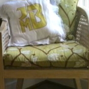 White fringed pillow with applique monogram to match my sister's chair.  IL19 has the body and t...