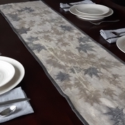 Table runner botanically printed with Japanese maple leaves. Binding and back in naturally dyed...