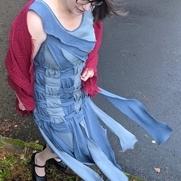 Bleached IL019, dyed navy and gray. 
With a simple sheath dress pattern as the base, I designed...