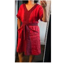 Pull on dress sewn from Sew House 7. Biking red for the insets, Poppy red waffle weave linen for...