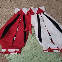 A pair of custom Landsknecht style pants for the medieval combat game Belegarth (front view)
