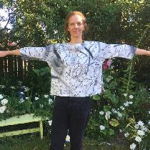 It's Betsy wearing my painted Linen top, size small. Beautiful.