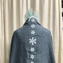 This shawl I made with 4C22 Rustic Blue Bayou. The daises are also linen. This was made for our...