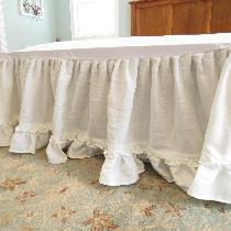 Double ruffle dust ruffle with bleached and softened linen.  Getting ready to do a matching duve...
