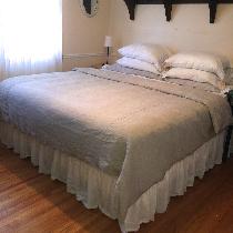 My newly made linen bedding.
Linen king duvet cover (med weight mixed natural), bedskirt (bleach...