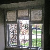    Handmade Roman Shades in L018 Linen 

The fabric is doubled to accommodate the Rod Pockets...