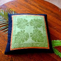 lesley, Hand printed monsteria leaf  linen cushi...