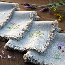 rustic linen... simple weeds and flowers - I think it perfect combination :-) I hand embroidered...