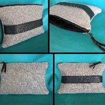 Linen Clutch with Leather Hand Strap