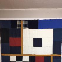 My first experience using linen for quilts using various FS blues, white and red.  Piecing is a...