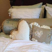 Natural Linen Ruffle on Heart Pillow - 
Natural Linen Vintage button Pillow with Bleached Linen...