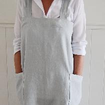 Cross back apron in softened dove linen. Available to buy at www.palegreyskies@etsy.com
