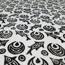 Detail of the printed linen used to make the fish pants. The block was made by me and is based o...