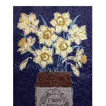 DAFFODILS - raw edge applique designed and stitched by me using doggie bag linen scraps