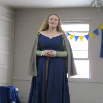 Kathryn, 100% linen kirtle (green) and surcoat (b...