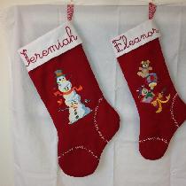 Cathy, Christmas stockings made with crimson re...
