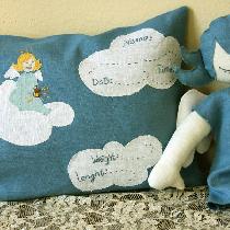 Birth announcement pillow with hand embroidered elements - Angelic feel :-)