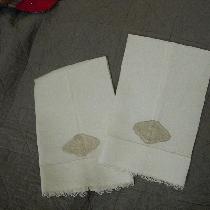 Linen guest towels w/drawn thread hems, vintage lace inserts and hand tatted edging