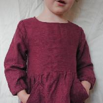 Child's linen gathered waist dress with pockets. Original design.