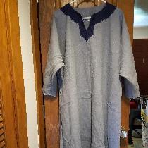 100% linen, asphalt and cobalt. I love linen. These colors are so pretty. tunic for my son. 