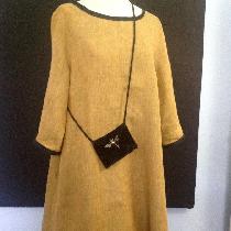 Pullover flared dress of yarn dyed linen bound in black linen improvised from NEW LOOK SO443 pat...
