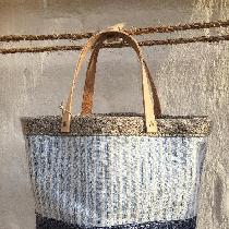 Gina, Bucket tote bag in three linen fabrics w...